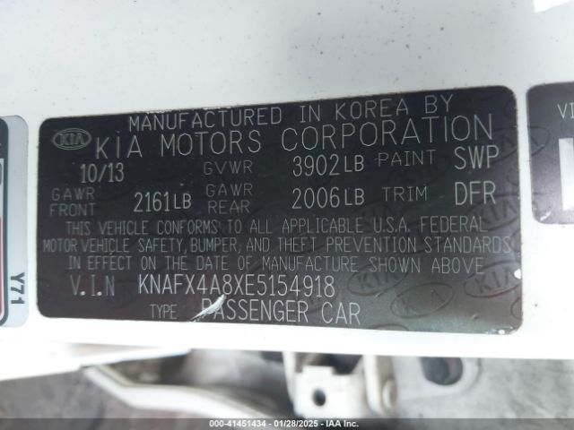 KNAFX4A8XE5154918 KIA FORTE EX