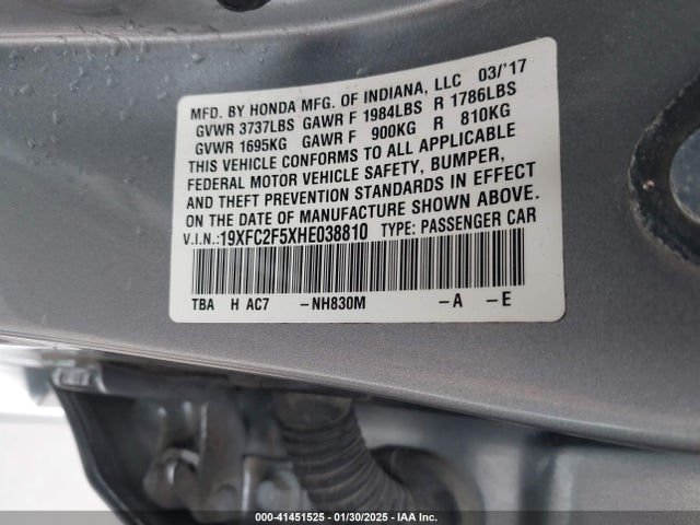 Honda Civic Lx 2017 19XFC2F5XHE038810 Image 9