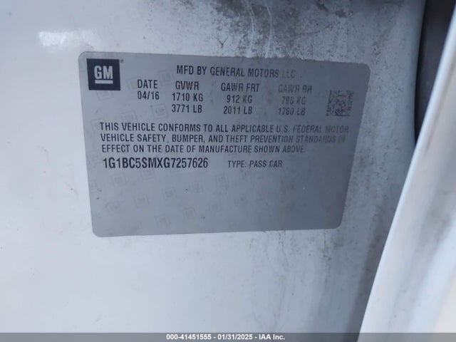 1G1BC5SMXG7257626 Chevrolet Cruze Ls Auto