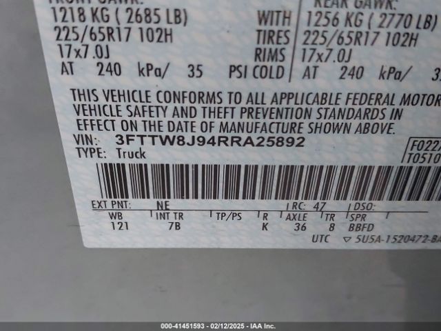 3FTTW8J94RRA25892 Ford Maverick Xlt