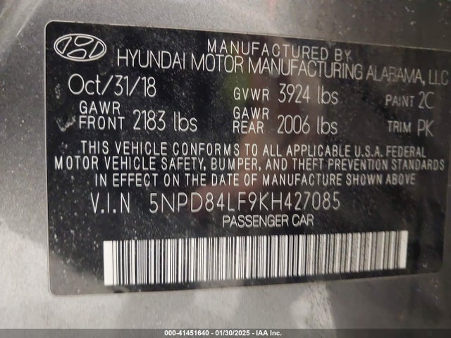 Hyundai Elantra Value Edition 2019 5NPD84LF9KH427085 Image 9