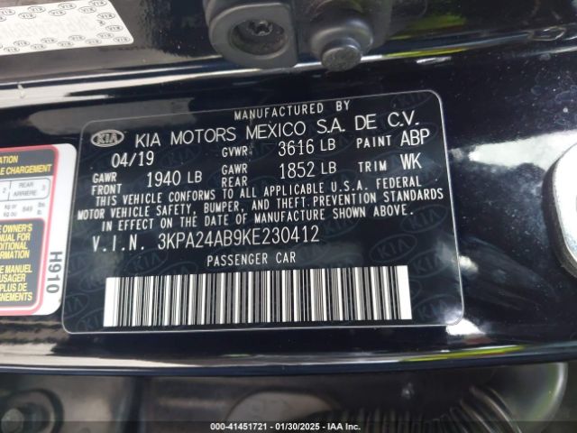 3KPA24AB9KE230412 KIA RIO LX