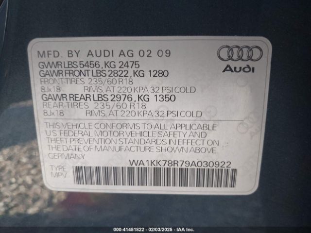 2009 AUDI Q5 WA1KK78R79A030922 Photo 8