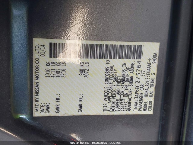 Nissan Altima 2.5 S 2014 1N4AL3AP6EC275764 Image 9