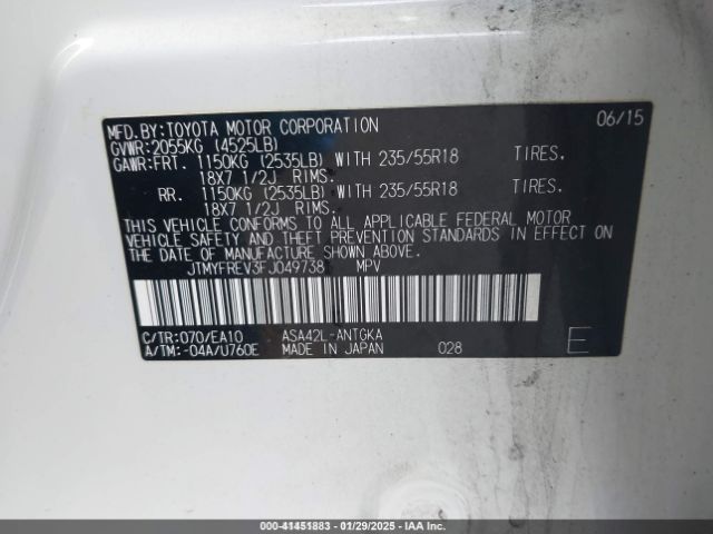 JTMYFREV3FJ049738 Toyota Rav4 Limited