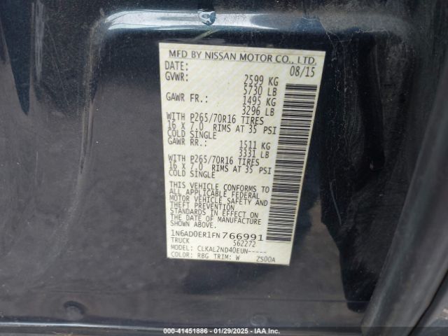 1N6AD0ER1FN766991 Nissan Frontier Sv