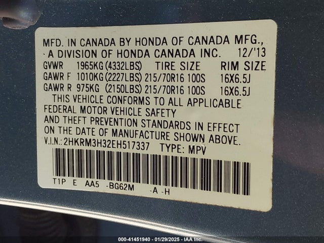 2HKRM3H32EH517337 Honda CR-V LX