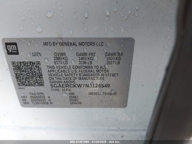 5GAERCKW7NJ126549 Buick Enclave Fwd Premium