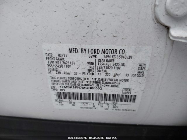 1FMSK8FH7MGB06002 Ford Explorer Limited