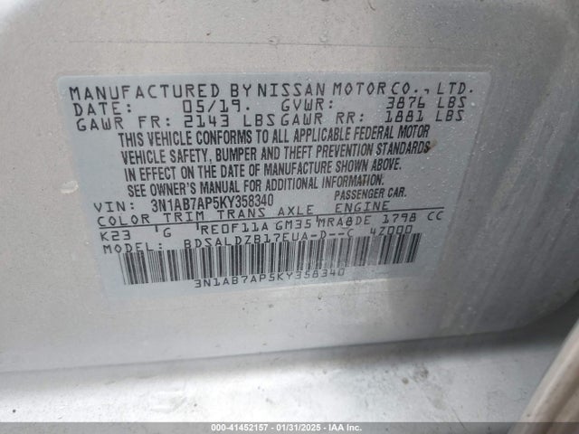 3N1AB7AP5KY358340 Nissan SENTRA SV