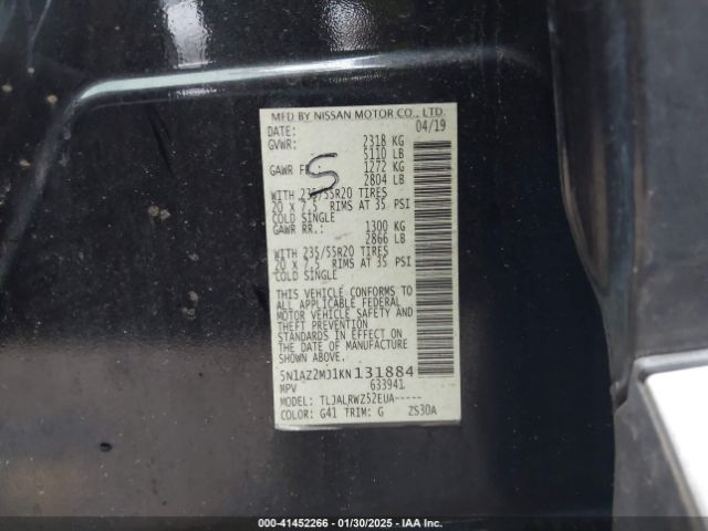 5N1AZ2MJ1KN131884 Nissan MURANO SL