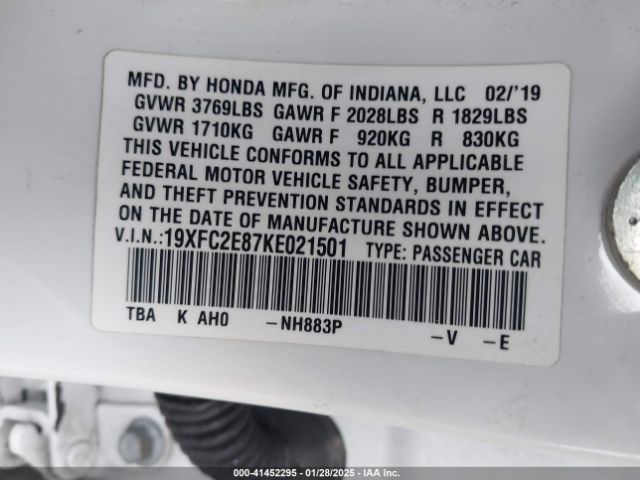 19XFC2E87KE021501 Honda Civic Sport