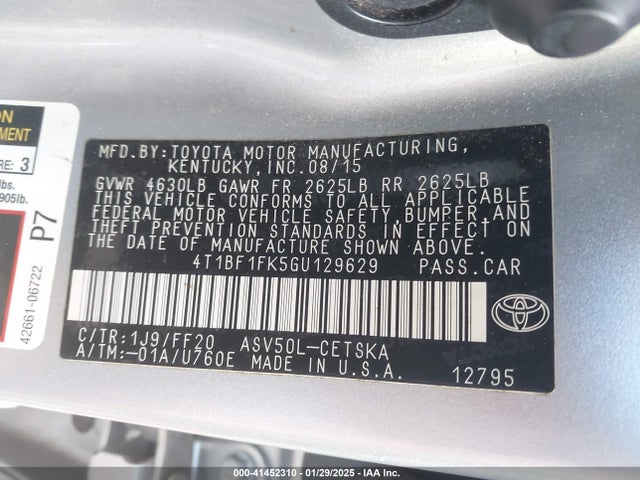 Toyota CAMRY SE 2016 4T1BF1FK5GU129629 Image 9