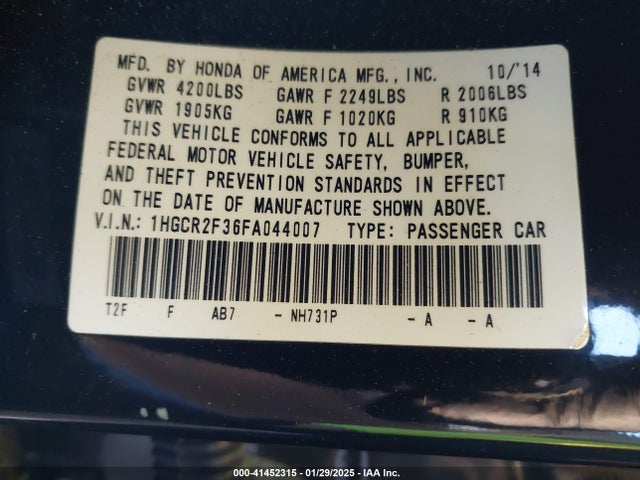 Honda ACCORD LX 2015 1HGCR2F36FA044007 Image 9