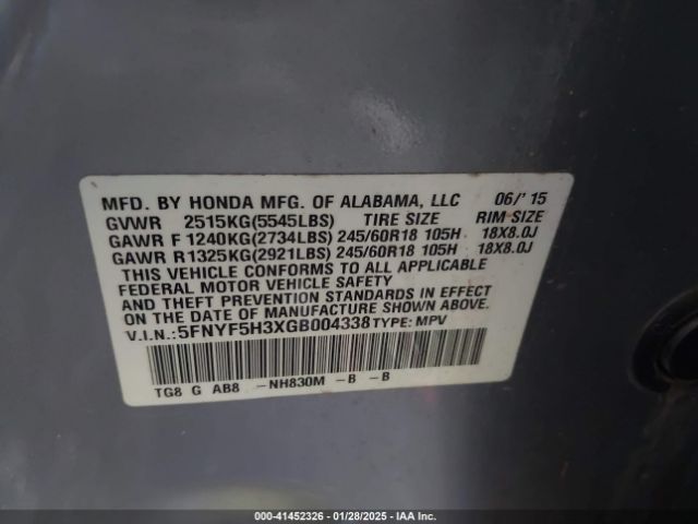 5FNYF5H3XGB004338 Honda Pilot Ex
