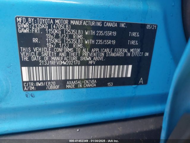2T3J1RFV0MW202170 Toyota Rav4 Adventure