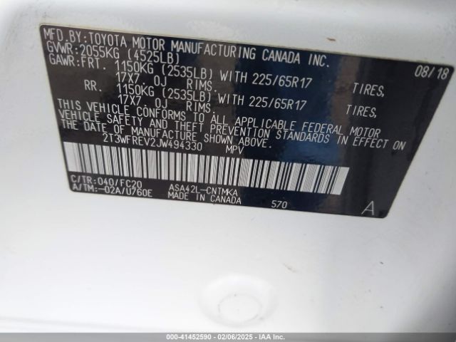 2T3WFREV2JW494330 Toyota Rav4 Xle