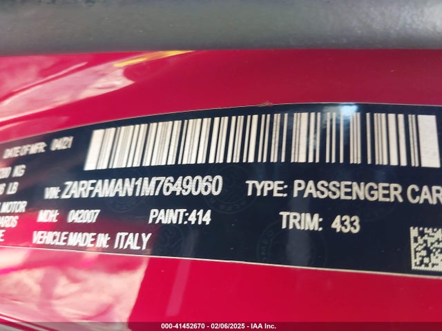 ZARFAMAN1M7649060 Alfa Romeo Giulia Rwd