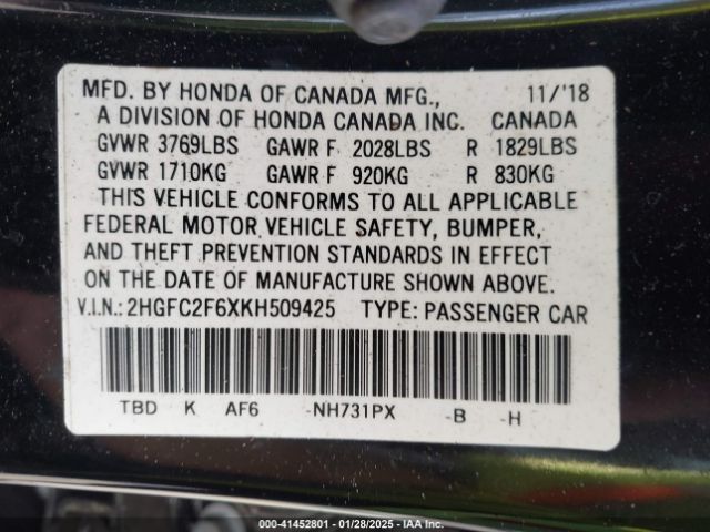 2HGFC2F6XKH509425 Honda Civic Lx