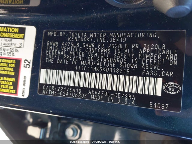 4T1B11HK5KU818218 Toyota CAMRY SE