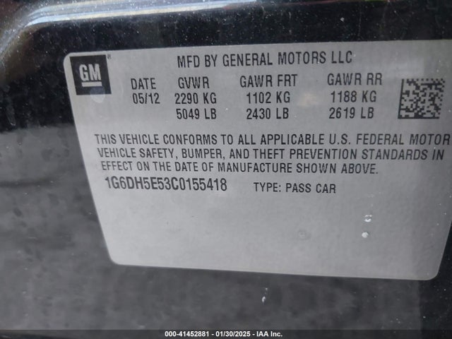 2012 CADILLAC CTS 1G6DH5E53C0155418 Photo 8