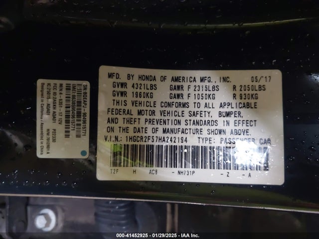 1HGCR2F57HA242194 Honda Accord Sport