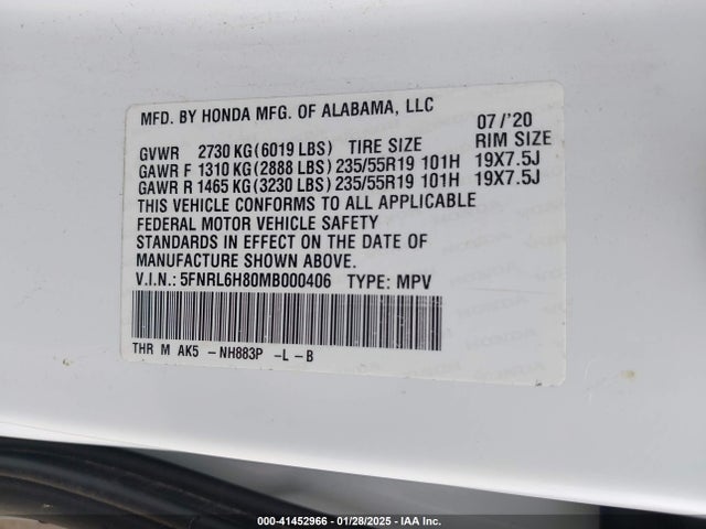 Honda Odyssey Touring 2021 5FNRL6H80MB000406 Image 9