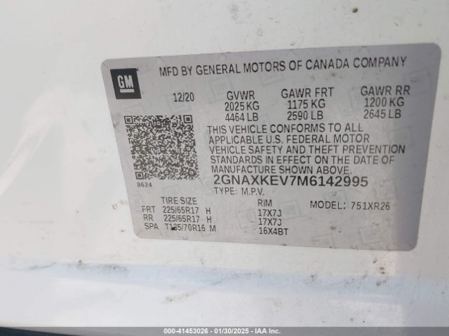 2GNAXKEV7M6142995 Chevrolet Equinox Fwd Lt