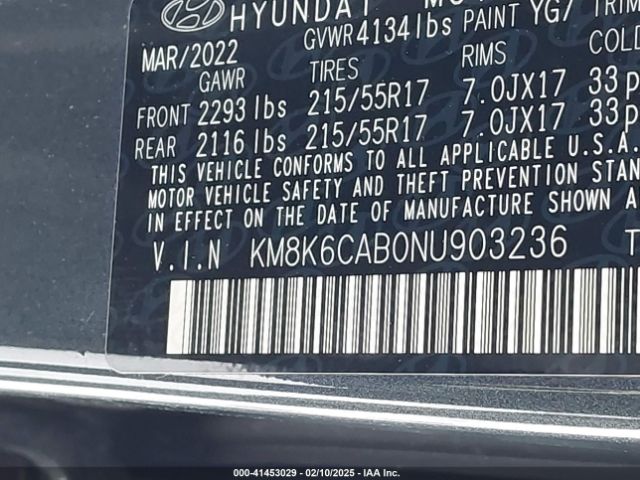 KM8K6CAB0NU903236 Hyundai Kona Sel