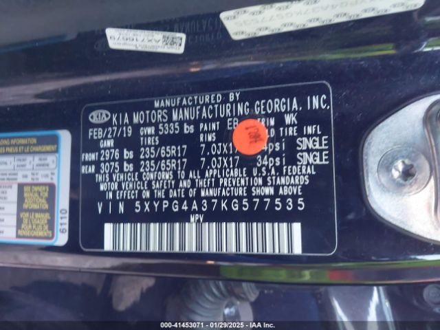5XYPG4A37KG577535 KIA Sorento 2.4l L