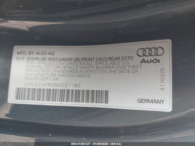 Продажа на аукционе авто 2011 Audi A5 2.0t Premium, vin: WAULFAFR4BA031186, номер лота: 41453127