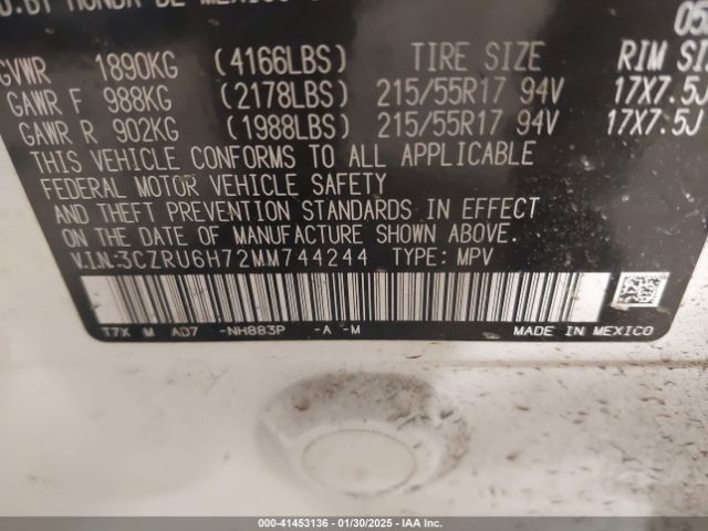 3CZRU6H72MM744244 Honda Hr-v Awd Ex-l