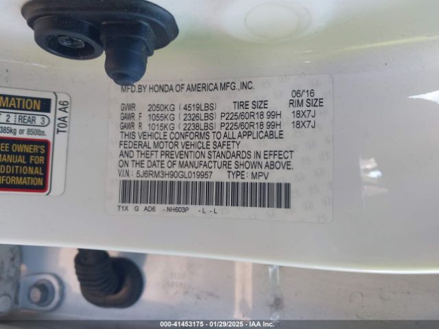 5J6RM3H90GL019957 Honda Cr-v Touring