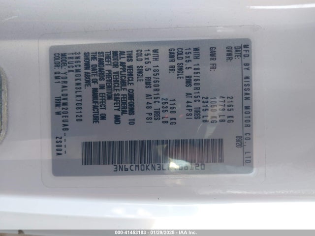 3N6CM0KN3LK708120 Nissan Nv200  Cargo S Xtronic Cvt