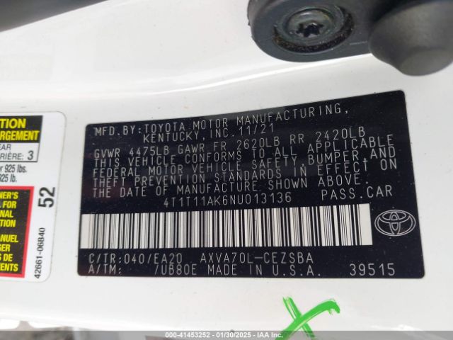 4T1T11AK6NU013136 Toyota CAMRY SE