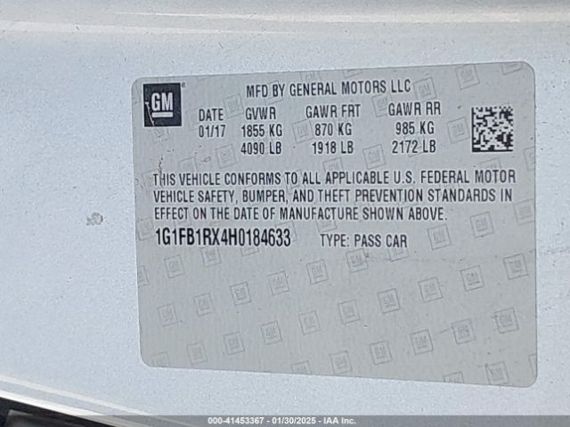 1G1FB1RX4H0184633 Chevrolet Camaro 1lt