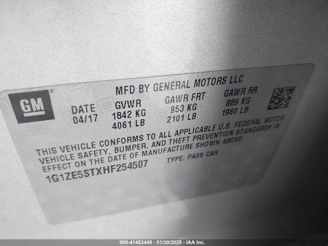 1G1ZE5STXHF254507 Chevrolet MALIBU 1LT