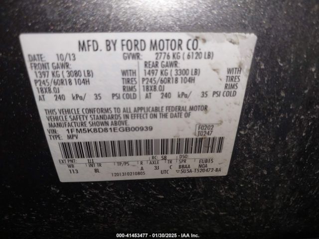 1FM5K8D81EGB00939 Ford EXPLORER XLT