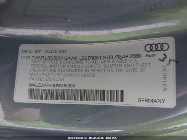 WAUD2AFH0GN005305 Audi A5 2.0t Premium