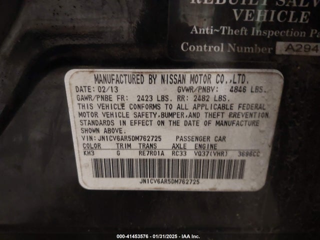 Продажа на аукционе авто 2013 Infiniti G37x, vin: JN1CV6AR5DM762725, номер лота: 41453576
