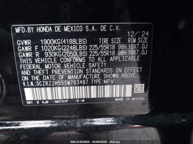 3CZRZ2H55SM763487 Honda Hr-v Awd Sport