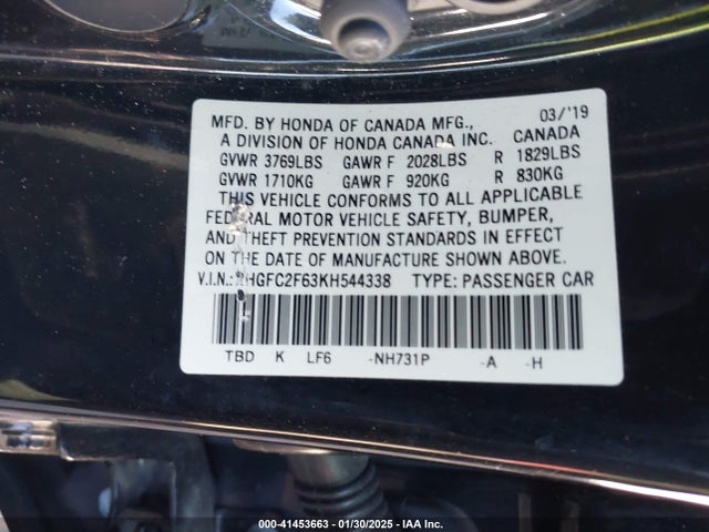 Honda Civic Lx 2019 2HGFC2F63KH544338 Image 9