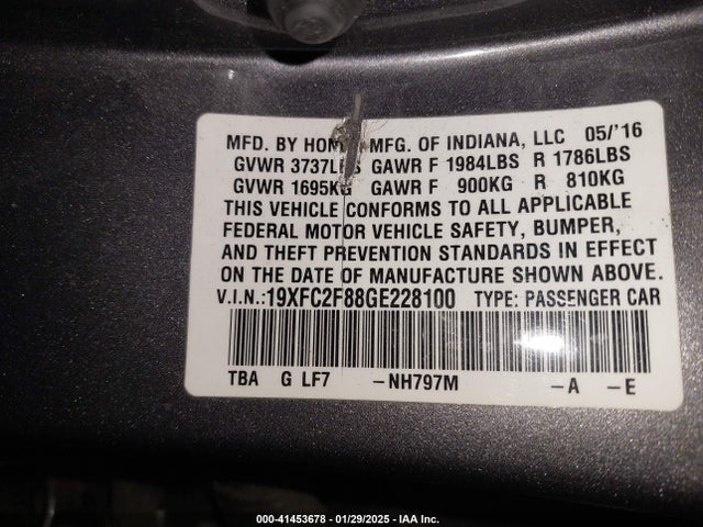 Honda CIVIC EX 2016 19XFC2F88GE228100 Image 9