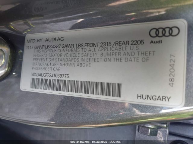 WAUAUGFF2J1039775 Audi A3 2.0t Premium/2.0t Tech Premium