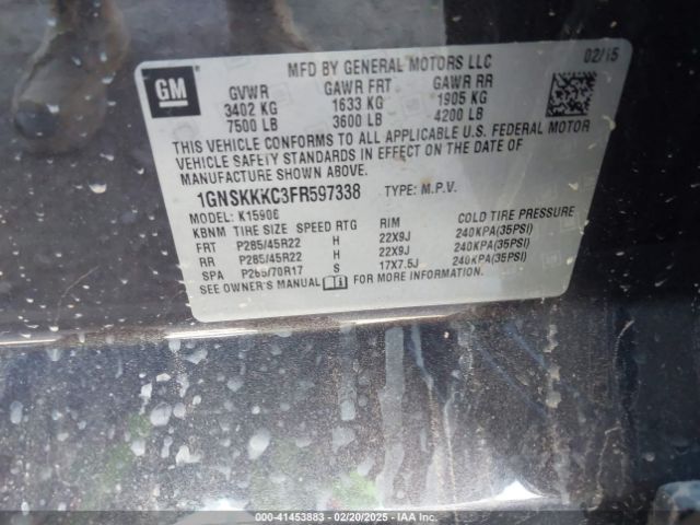 1GNSKKKC3FR597338 Chevrolet Suburban 1500 Ltz