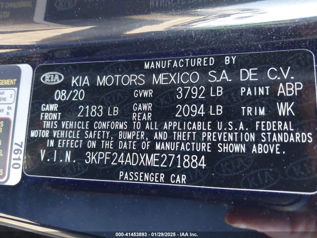 3KPF24ADXME271884 KIA Forte Lxs