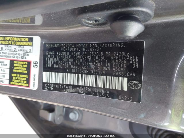 4T1R11BK8MU030169 Toyota Camry Le Awd