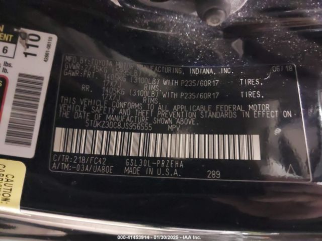 5TDKZ3DC8JS956555 Toyota Sienna Le 8 Passenger