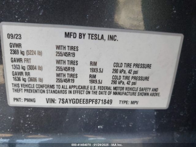 7SAYGDEE8PF871849 Tesla Model Y Awd/long Range Dual Motor All-wheel Drive