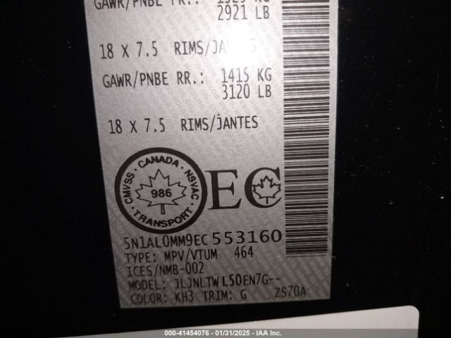 5N1AL0MM9EC553160 Infiniti QX60